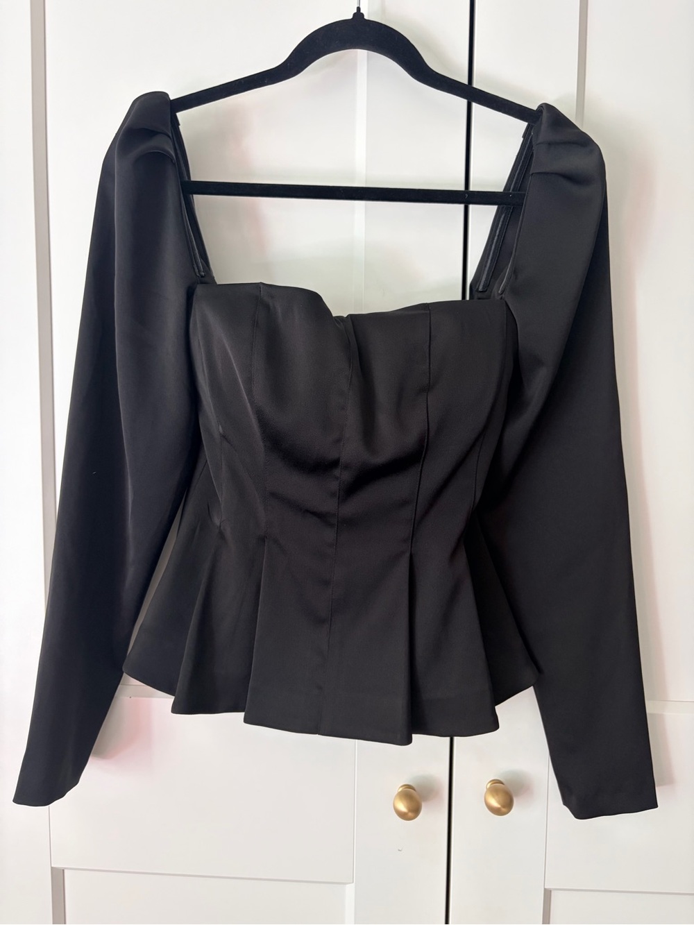 ANTONIO MELANI Black Long-Sleeve Peplum Corset Top | 0